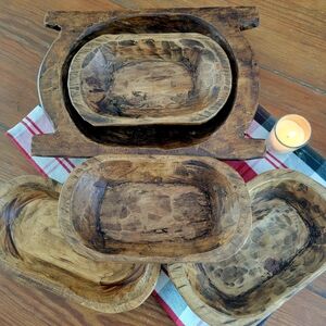 Rustic Wooden Bowls - Large Bowl Set of 4